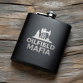 Oilfield Mafia Custom Engraved Black Flask - Personalized Hip Flask for Oil Workers