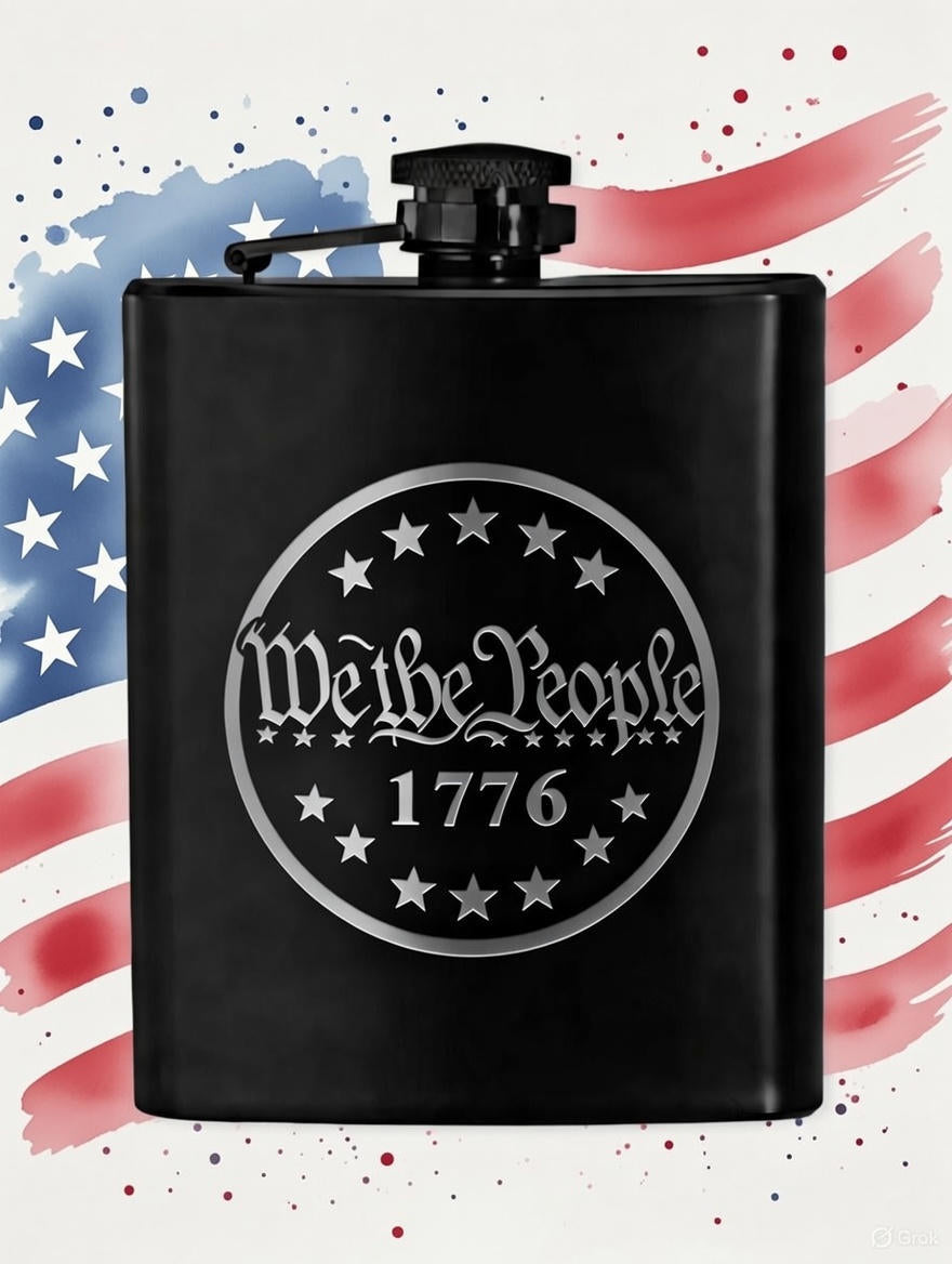 Patriotic Custom Engraved Hip Flask - American Flag Whiskey Flask
