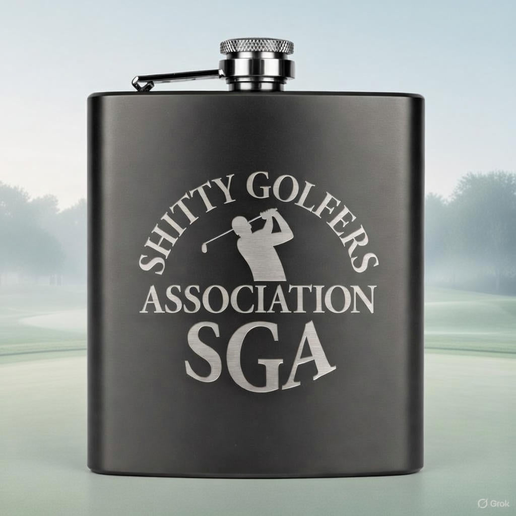 SGA Golf Flask Custom Engraved - Shitty Golfers Association Black Hip Flask