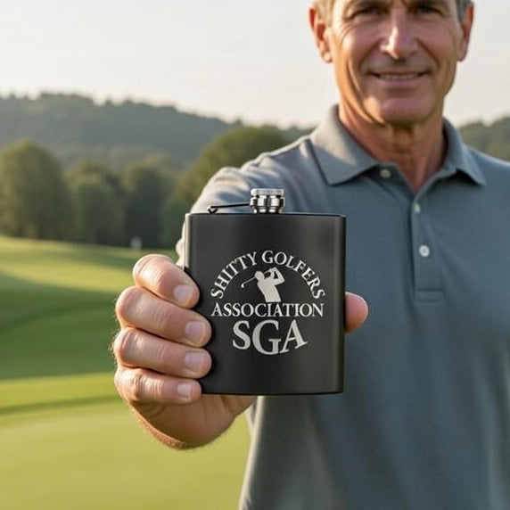SGA Golf Flask Custom Engraved - Shitty Golfers Association Black Hip Flask
